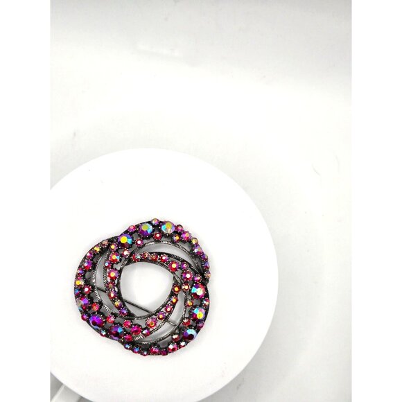 Large Vintage Florenza Signed Pink AB Rhinestone Love Knot Brooch Pin 1950s - Picture 4 of 7